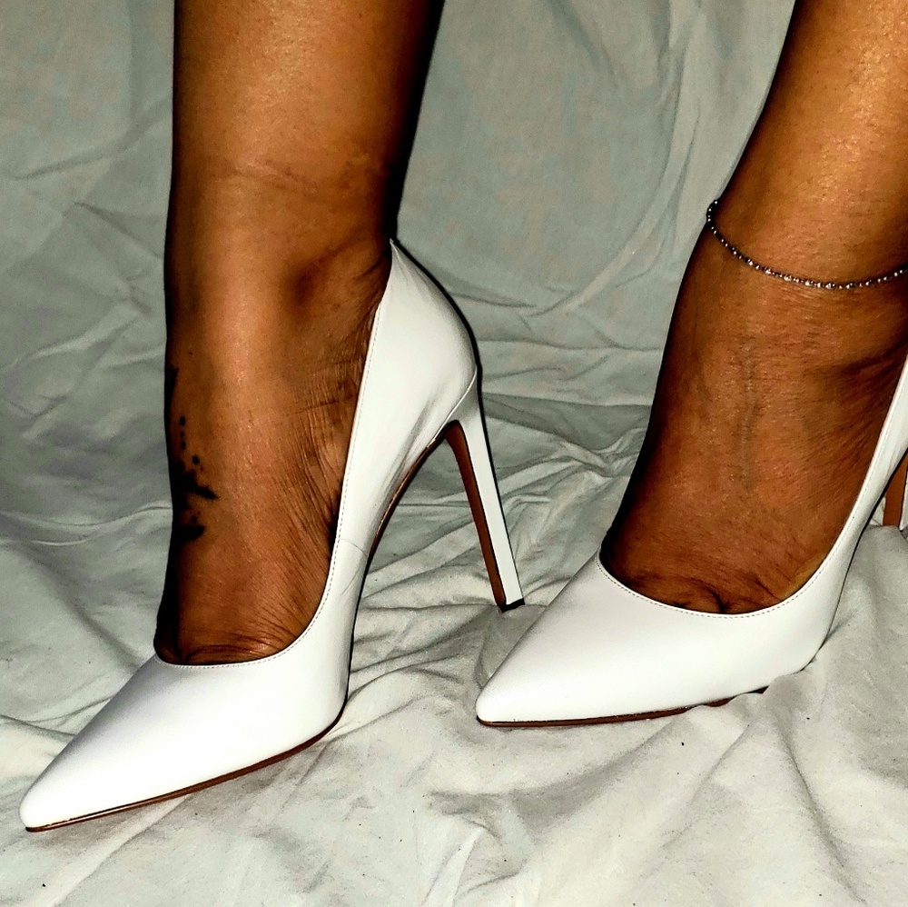 Nine West, White Leather Stiletto Pumps